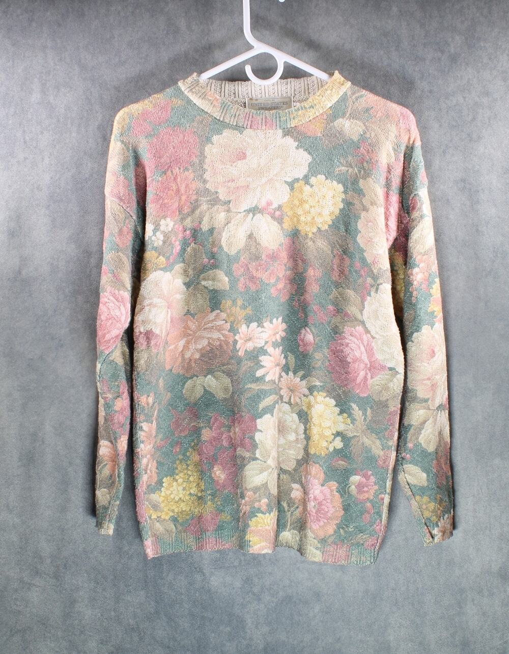 Vintage United States Sweaters Floral Tapestry Crewneck Sweater USA Made S